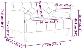 sötétszürke bársony loveseat kanapé párnákkal 110 cm