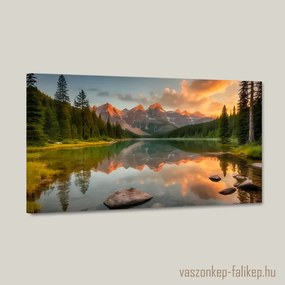 Csodás naplemente a hegyi tónál tájkép – nyugalom és harmónia otthonodban 60x34 cm