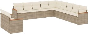 vidaXL 11 részes bézs polyrattan kerti ülőgarnitúra párnákkal