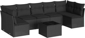 vidaXL 8 részes fekete polyrattan kerti ülőgarnitúra párnákkal
