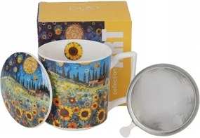 Porcelán Bögre Szűrővel 360 ML Modern Napraforgó Mező