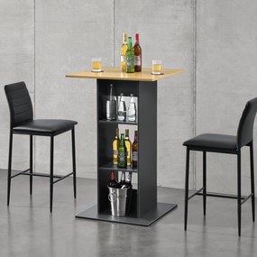 [en.casa] Bárasztal 70 x 70 x 110 cm, melaminborítású forgácslap,sötétszürke/fa hatású, 3 polccal
