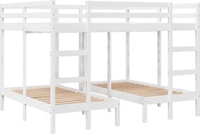 vidaXL fehér tömör fenyőfa tripla emeletes ágykeret 160x200/80x160 cm