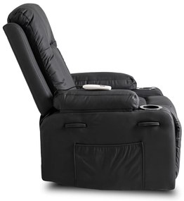 Elektromosan Vezérelhető Masszázsfunkciós Relaxfotel Fekete Eco-bőr Kárpittal. BOX