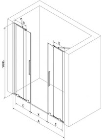 Mexen Velar Duo, tolózuhanyajtó nyitáshoz 140 cm, 8 mm-es matt üveg, polírozott grafit, 871-140-000-32-66