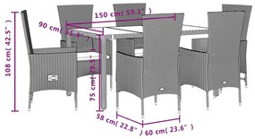 7 részes bézs polyrattan kerti étkezőgarnitúra párnákkal