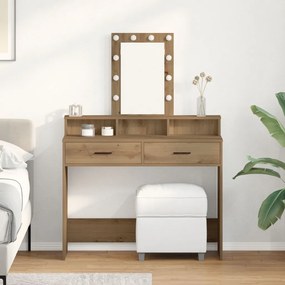 LED világítással ellátott sminkasztal, kézműves tölgy 100x41x140 cm