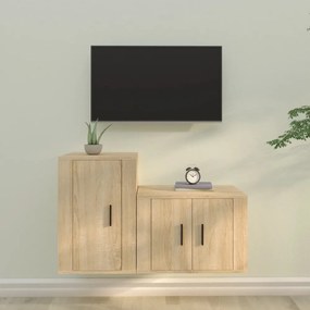 2 részes sonoma-tölgyszínű szerelt fa TV-szekrényszett