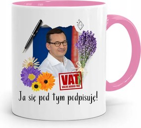 Rózsaszín Politikai Bögre Mateusz Morawiecki Miniszterelnök fényképes nyomtatással