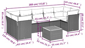 8 részes fekete polyrattan kerti ülőgarnitúra párnákkal