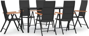 vidaXL 7 részes fekete-barna polyrattan kerti étkezőgarnitúra