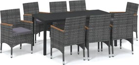 vidaXL 9 részes szürke polyrattan kerti étkezőgarnitúra párnákkal
