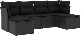 vidaXL 6 részes fekete polyrattan kerti ülőgarnitúra párnákkal
