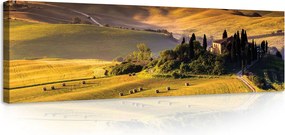 Vászonkép 145x45 Toszkána Olaszország tájkép dombok szőlőültetvények ciprus nyugalom természet