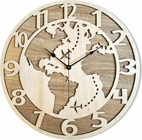 Nagy,modern Falióra,világtérkép, Fa, CSENDES,NAPPALIBA,50 cm