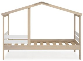 Fehér-natúr színű házikó alakú gyerekágy borovi fenyő dekorral 90x190 cm Angel – Marckeric