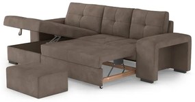 PALERMO baloldali barna kihúzható kanapé tárolóval és puffal