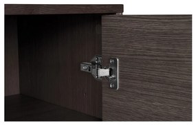 Kyoto komód 3 fiókkal, 2 ajtóval, tölgyfa furnér, füstölt, fekete fém lábakkal, 150x40x74 cm