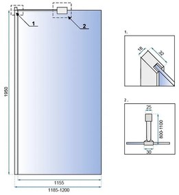 Rea AERO N 120, zuhany paraván WALK IN, 1 lapos, 120 x 195 cm, fényes króm, átlátszó, REA-K7550