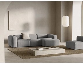 Világosszürke kordbársony sarokkanapé (jobb oldali-heverő résszel) Bergamo – Cosmopolitan Design