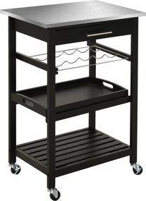 HOMCOM Konyhai Szerviz Kocsi Üveg Tároló Polccal 60L x 40W x 85H cm Rozsdamentes Acél Felső. Fekete | Aosom