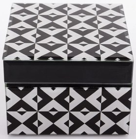 Vetrario design fekete-fehér pepita üveg ékszertartó doboz fekete béléssel 9x12x12cm