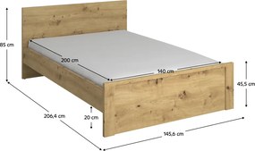 Ágy, 140x200, artisan tölgy, AIRON