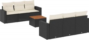 vidaXL 7 részes fekete polyrattan kerti ülőgarnitúra párnával