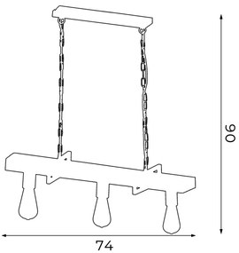 Csillár láncon HARD 3xE27/60W/230V