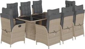 vidaXL 9részes világosszürke polyrattan kerti étkezőgarnitúra párnával