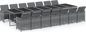 vidaXL 15 részes szürke polyrattan kerti étkezőgarnitúra párnákkal