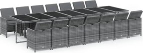 vidaXL 15 részes szürke polyrattan kerti étkezőgarnitúra párnákkal