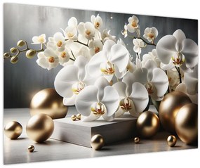 Kép - Orchidea és aranygolyók (90x60 cm)