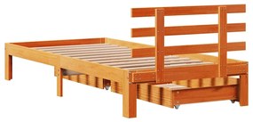 viaszbarna tömör fenyőfa ágykeret fiókokkal 90 x 200 cm