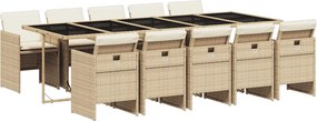 vidaXL 11 részes bézs polyrattan kerti étkezőgarnitúra párnákkal