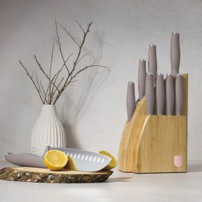 10 részes minőségi késkészlet bambusz állvánnyall Berlinger Haus Taupe Collection
