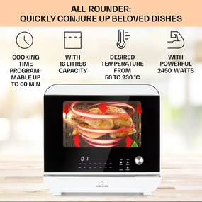 Klarstein Vita Pro, forrólevegős fritőz gőzfőzéssel, 2450 W, 18 l, 14 program, 800 ml víztartály