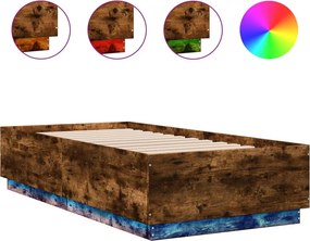 vidaXL füstös tölgy színű szerelt fa ágykeret LED-del 90 x 190 cm