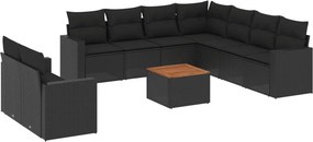 vidaXL 10 részes fekete polyrattan kerti ülőgarnitúra párnákkal