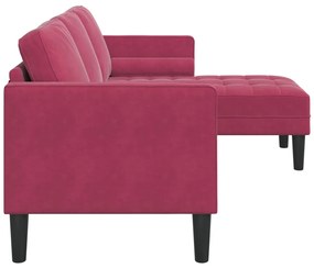 3-fős kanapé L-alakú chaise longue Bordeaux piros 160 cm bársonyos