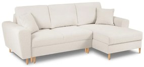 Bézs buklé kinyitható tárolóhelyes sarokkanapé (jobb oldali-heverő résszel) Kyoto – Cosmopolitan Design