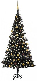 Fekete PVC műkarácsonyfa LED fényekkel és gömbszettel 240 cm