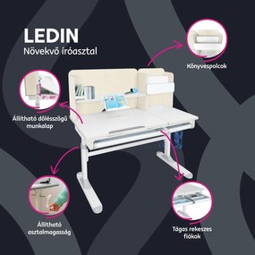 Növekvő íróasztal, natúr/fehér, LEDIN