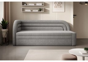 Szürke buklé kinyitható-tárolóhelyes kanapé bal oldali 223 cm Fabillo – ELTAP