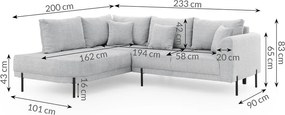Világosszürke zsenília sarokkanapé (bal oldali-L alakú) Mauris – Ropez