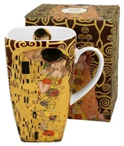 Porcelánbögre szögletes, 630ml, dobozban, Klimt: The Kiss
