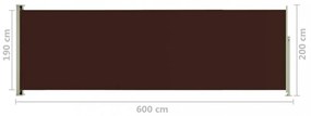 barna behúzható oldalsó terasznapellenző 200 x 600 cm