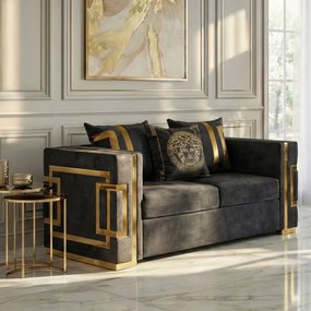 Kétszemélyes kanapé fekete/arany színben PALLAZO 2S