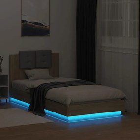 sonoma tölgy színű ágykeret fejtámlával és LED-ekkel 90x190 cm