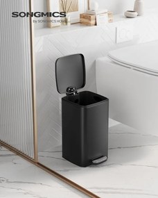 Fürdőszobai szemetes tetővel, 8L, kis helyekre, Soft Close, acél, fekete